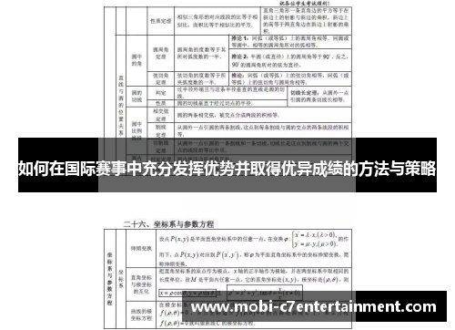 如何在国际赛事中充分发挥优势并取得优异成绩的方法与策略